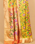 Lemon paithani tissue all over resham woven saree