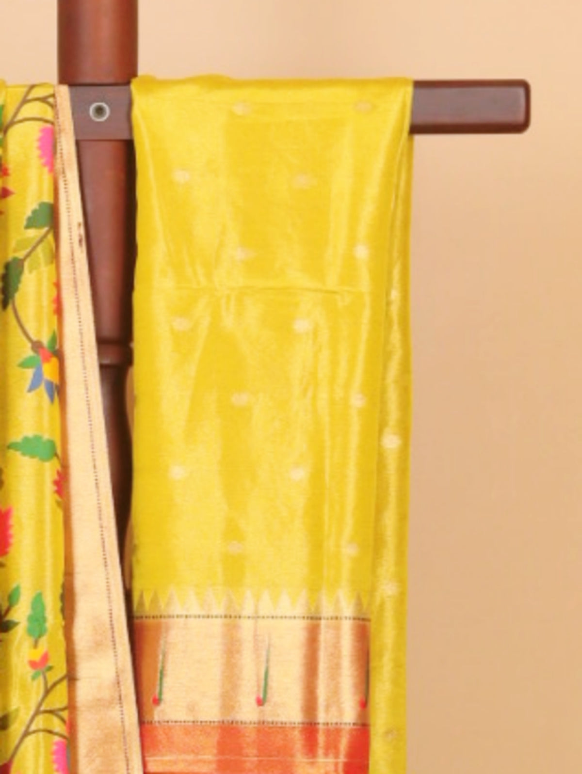 Lemon paithani tissue all over resham woven saree
