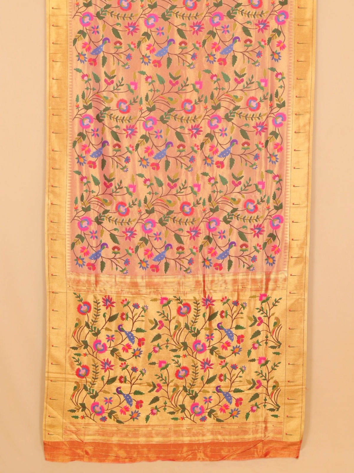 Gajari pink paithani tissue all over woven saree