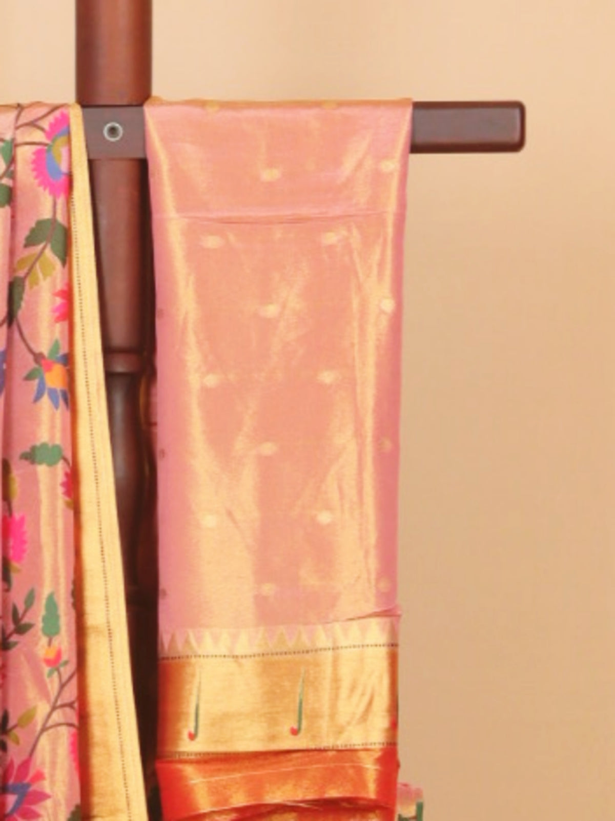 Gajari pink paithani tissue all over woven saree