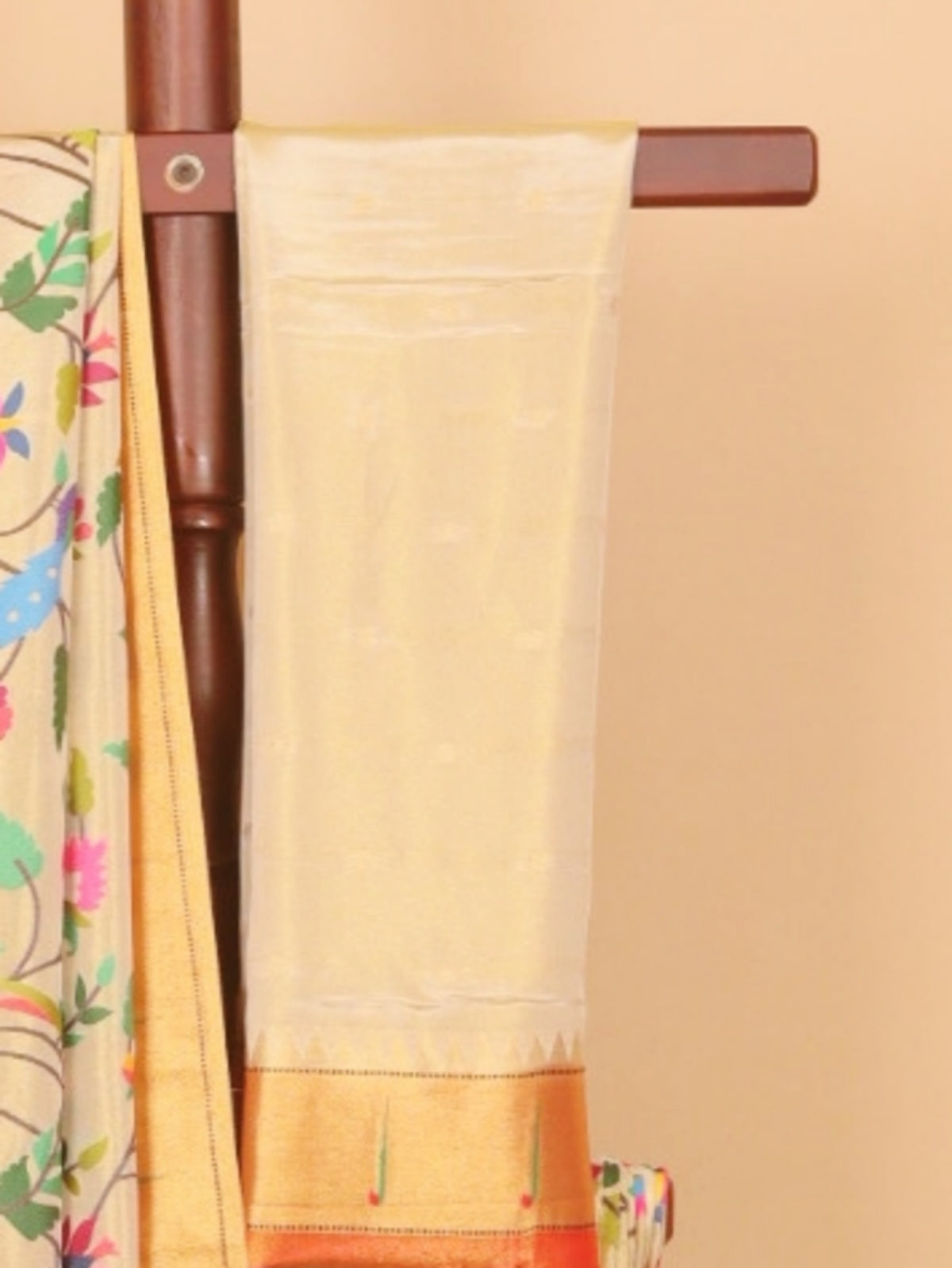 Cream paithani tissue all over resham woven saree