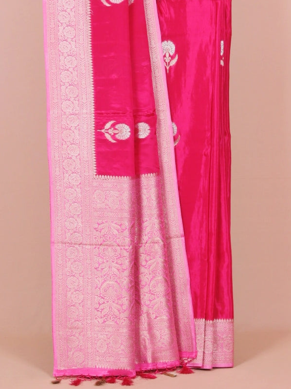 Rani pink by pink viscose crepe woven saree