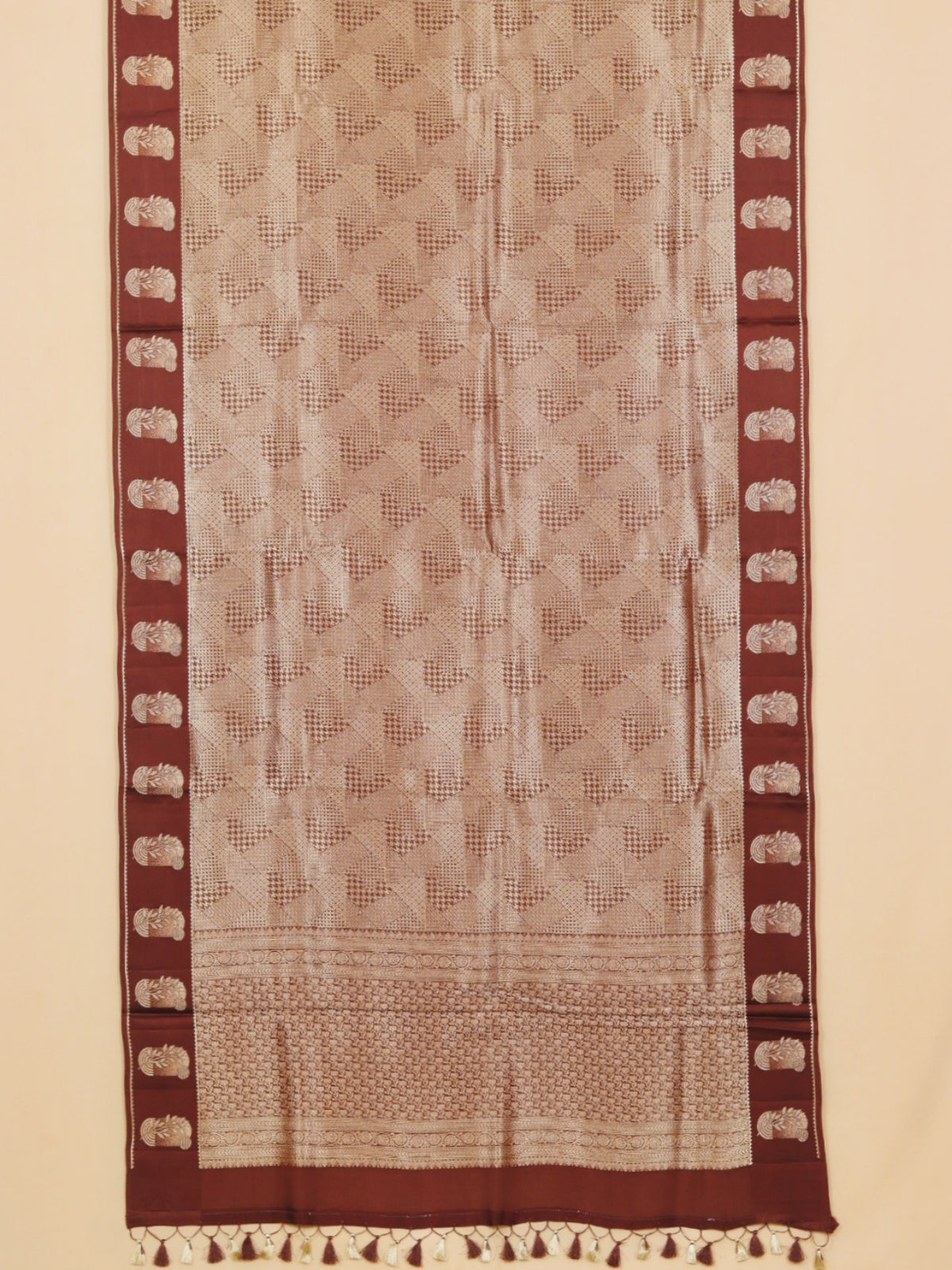 Brown self zari brocket viscose crepe saree