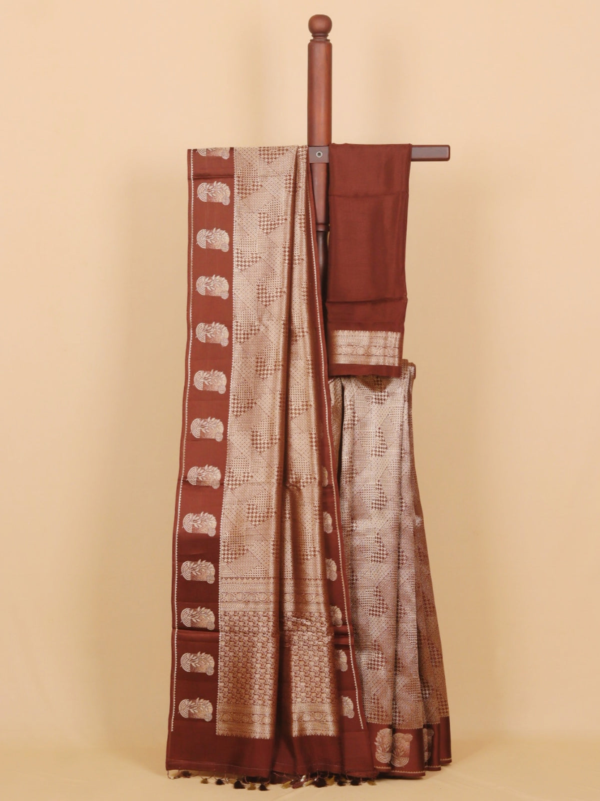 Brown self zari brocket viscose crepe saree