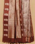 Brown self zari brocket viscose crepe saree