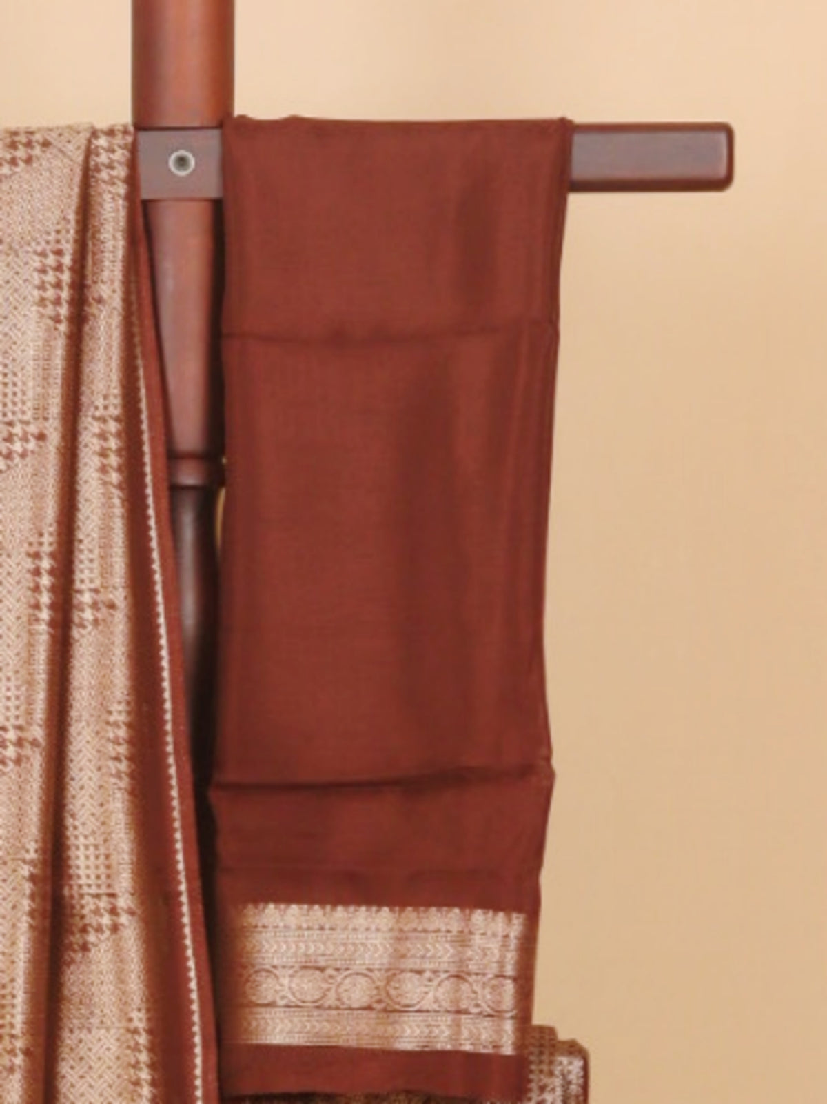 Brown self zari brocket viscose crepe saree