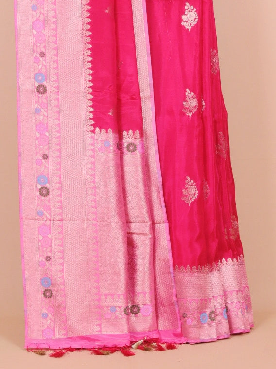 Rani pink by pink viscose crepe big border saree