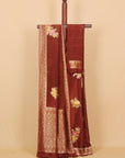 Brown viscose crepe fancy buties saree