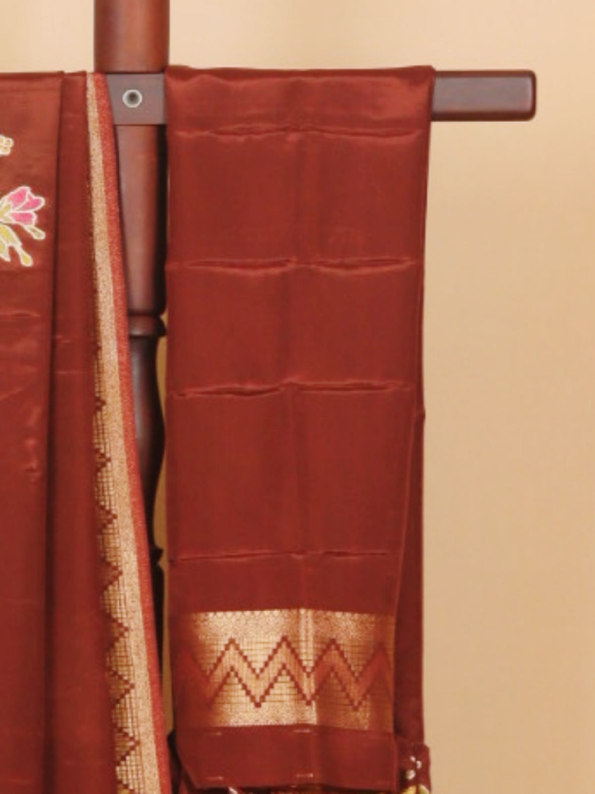 Brown viscose crepe fancy buties saree