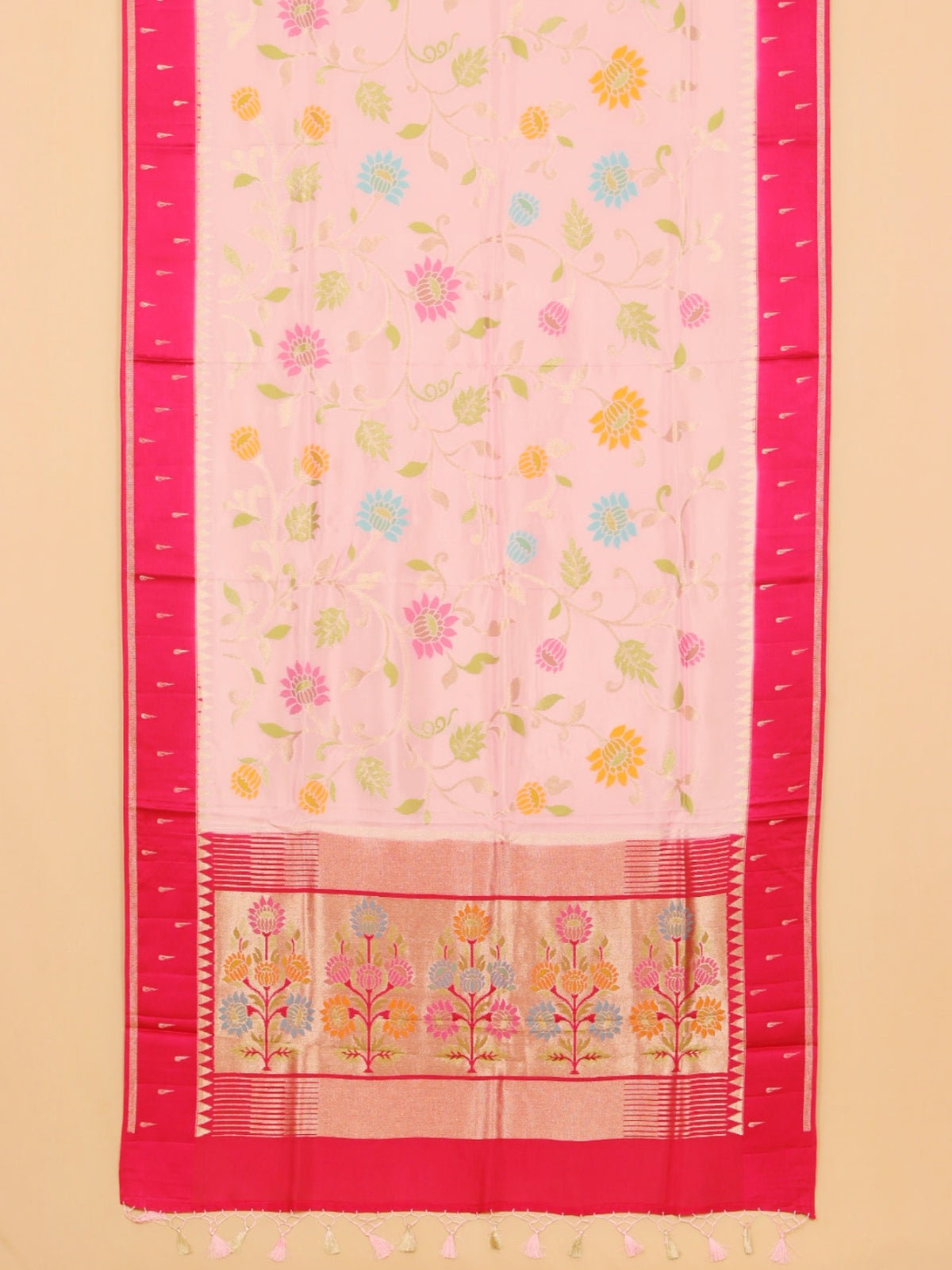 Pink by maroon viscose crep all over woven saree