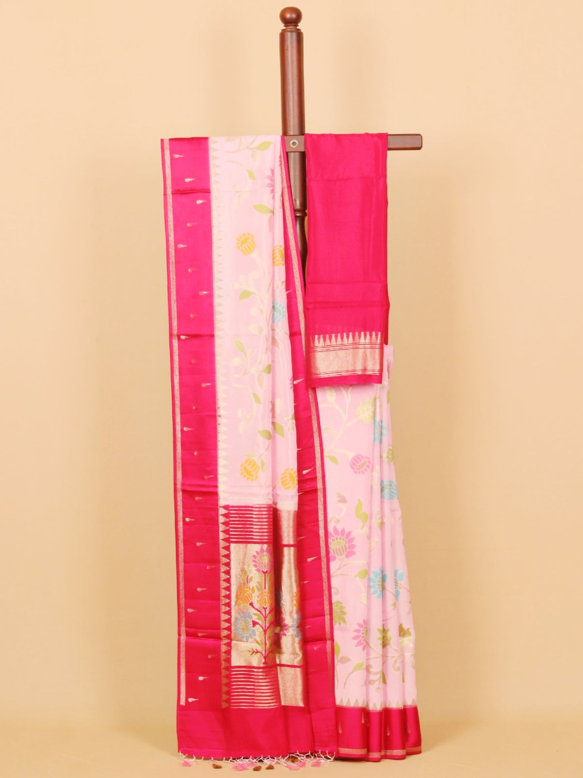 Pink by maroon viscose crep all over woven saree