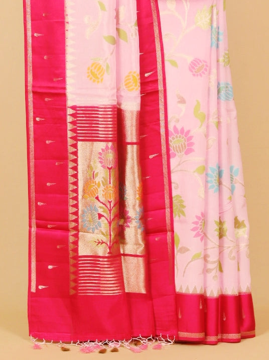 Pink by maroon viscose crep all over woven saree
