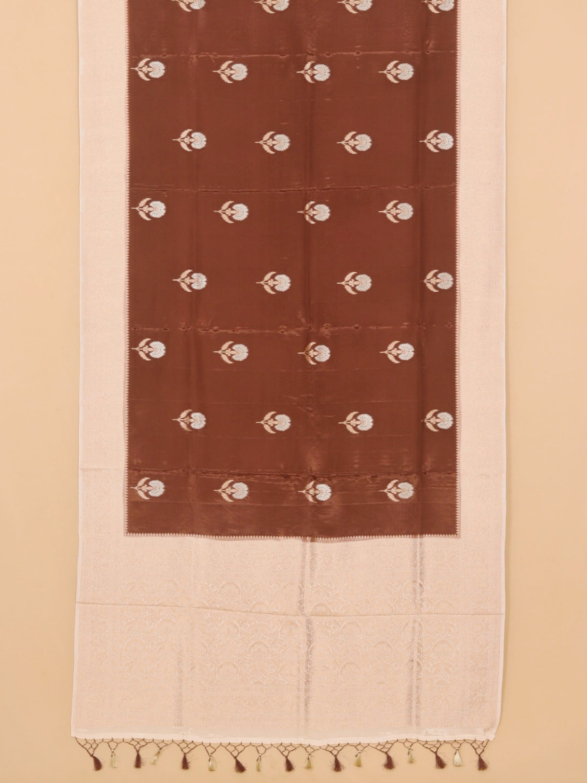 Brown by cream viscose crepe woven saree