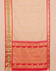 Cream tasar by red skirt resham gadhwal saree