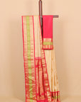 Cream tasar by red skirt resham gadhwal saree