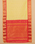 Lemon by red small zari checks gadhwal silk saree
