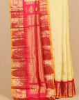 Lemon by red small zari checks gadhwal silk saree