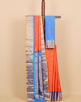 Orange by peacock blue zari checks gadhwal silk saree