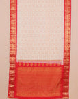 Cream ivory by red temple zari checks gadhwal silk saree