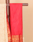Cream ivory by red temple zari checks gadhwal silk saree