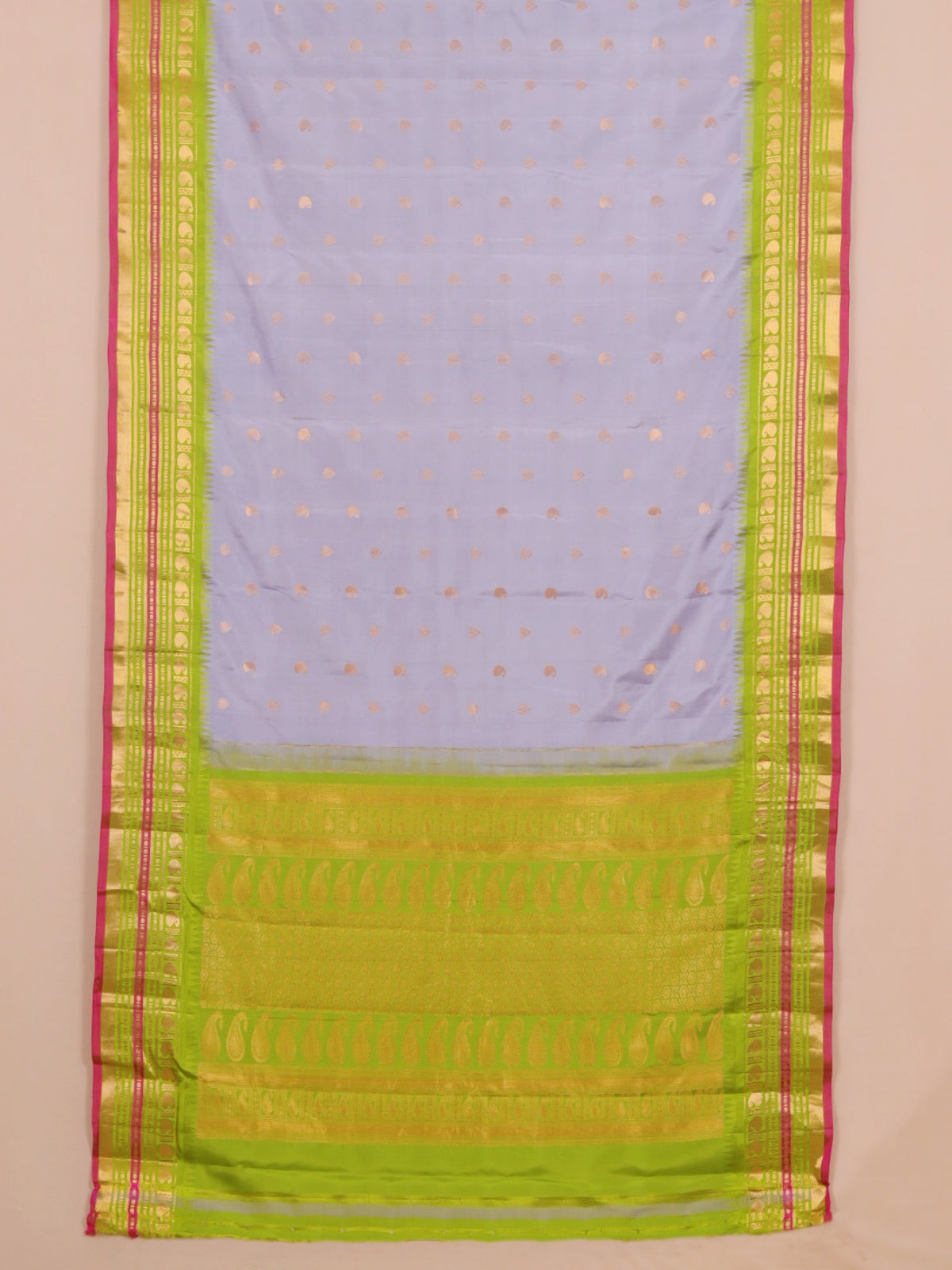 Grey by parrot green gadhwal silk saree