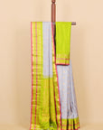 Grey by parrot green gadhwal silk saree
