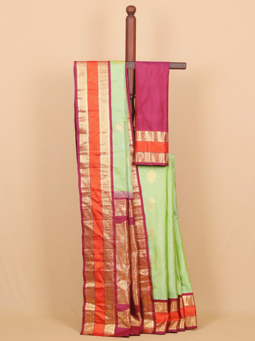 Pista green by wine gadhwal silk saree
