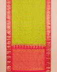 Parrot green by red temple zari checks gadhwal silk saree