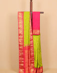 Parrot green by red temple zari checks gadhwal silk saree
