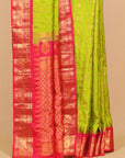 Parrot green by red temple zari checks gadhwal silk saree