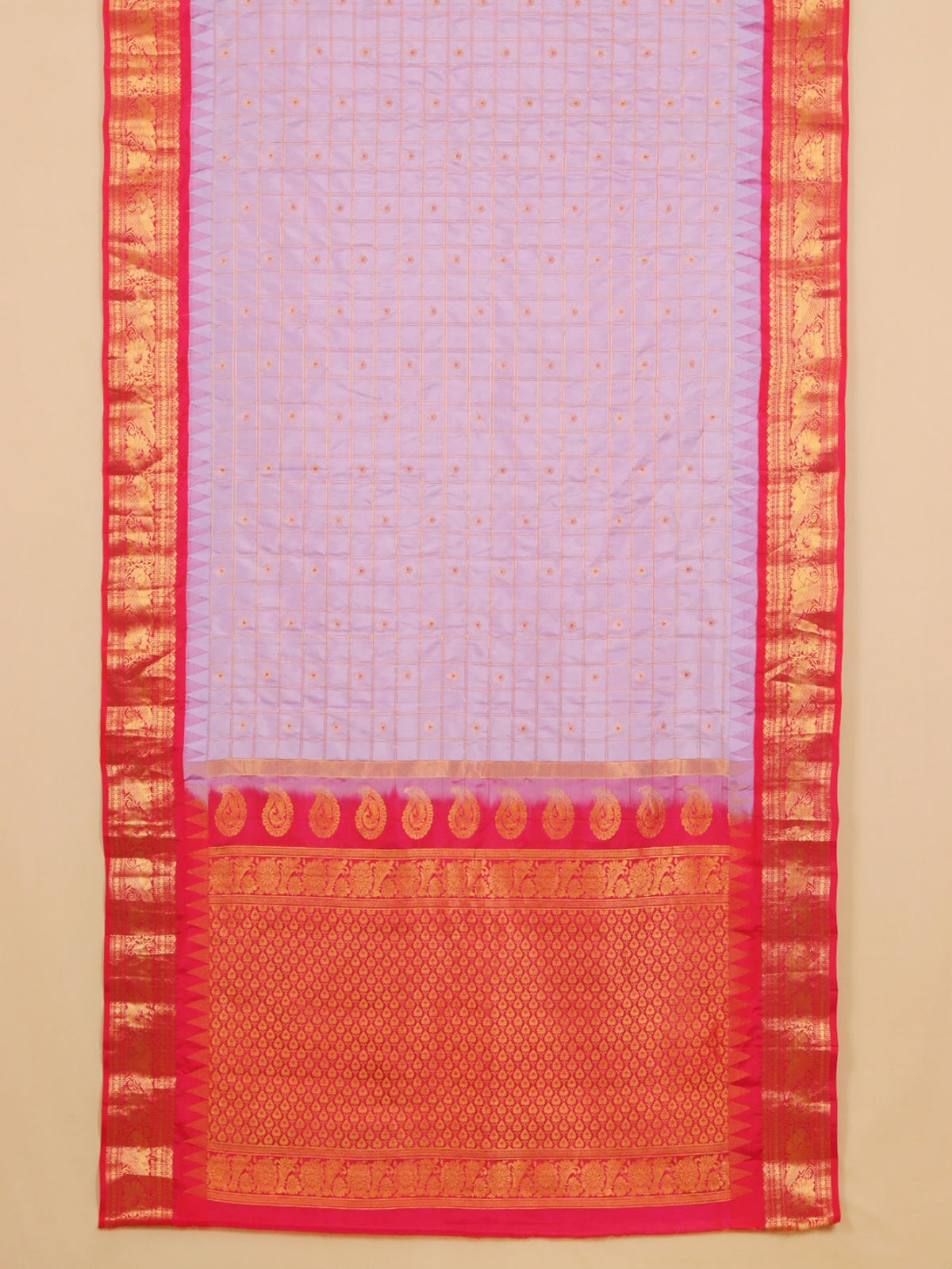 Lavander by red temple zari checks gadhwal silk saree