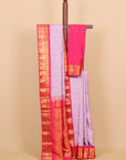 Lavander by red temple zari checks gadhwal silk saree
