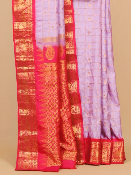 Lavander by red temple zari checks gadhwal silk saree