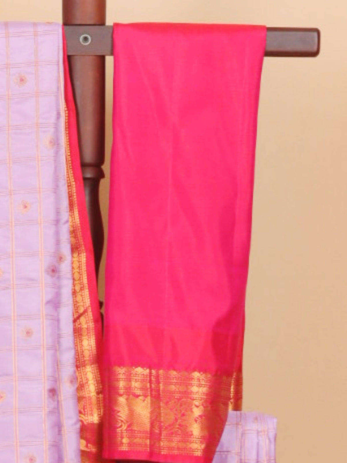 Lavander by red temple zari checks gadhwal silk saree