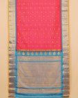 Rani pink by peacock blue zari checks gadhwal silk saree