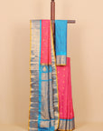 Rani pink by peacock blue zari checks gadhwal silk saree