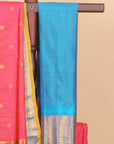 Rani pink by peacock blue zari checks gadhwal silk saree
