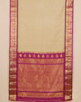 Beige by wine magenta small zari checks gadhwal silk saree