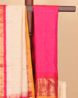 Cream by red small zari checks gadhwal saree