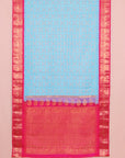 Phirozy blue by red temple zari checks gadhwal silk saree