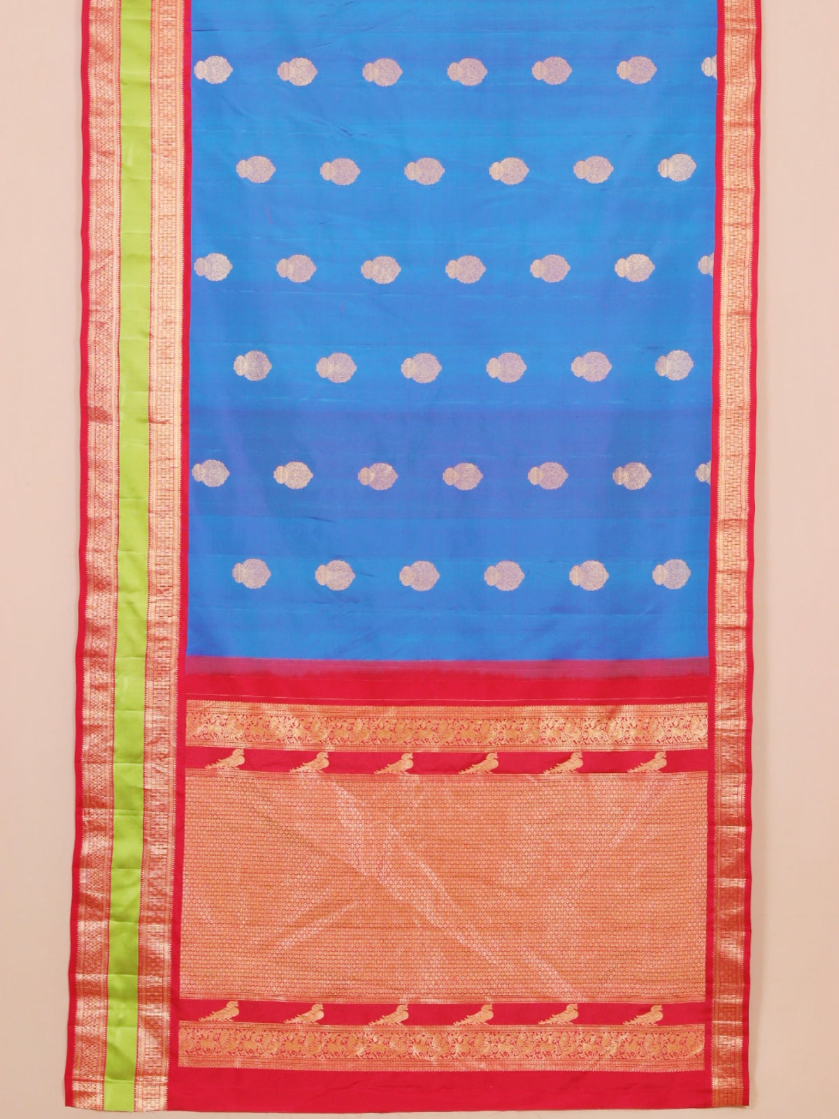 Peacock blue by red gadhwal silk saree