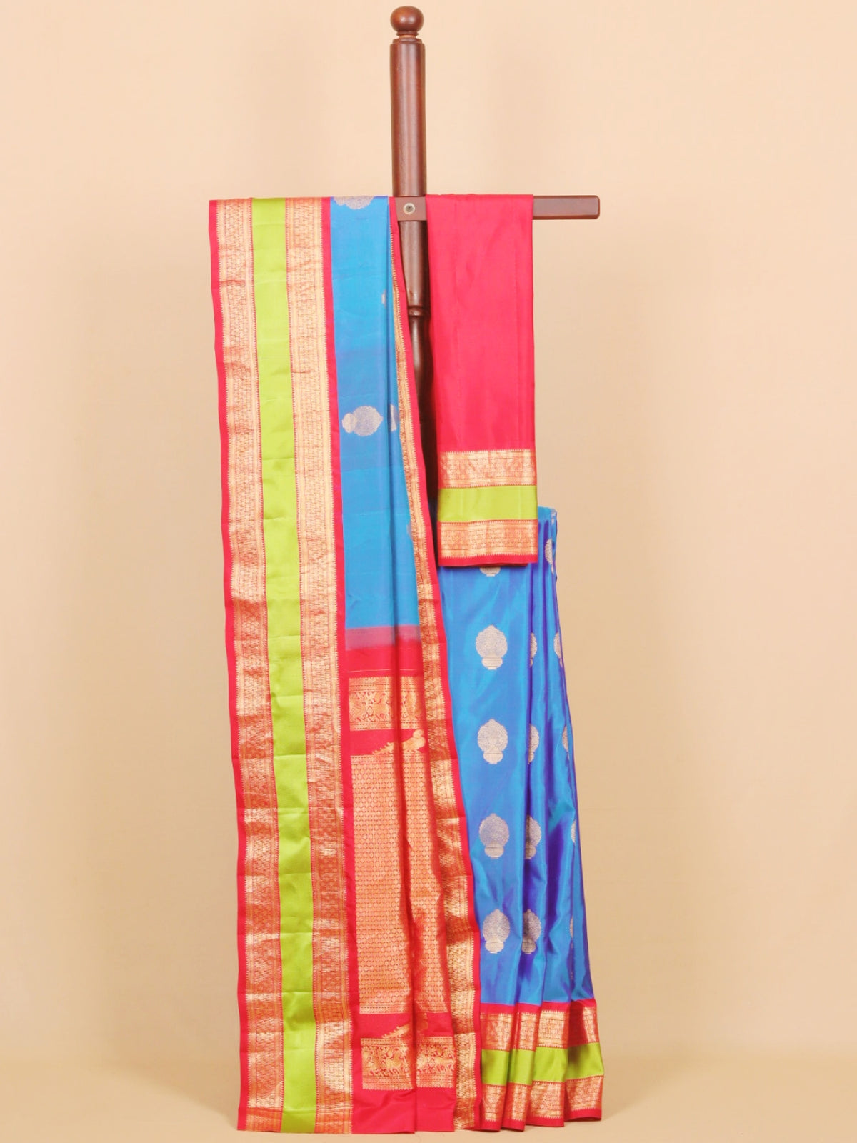 Peacock blue by red gadhwal silk saree