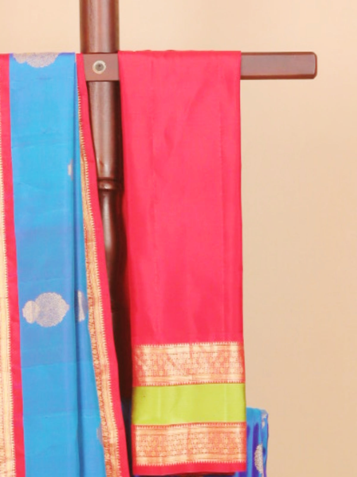 Peacock blue by red gadhwal silk saree