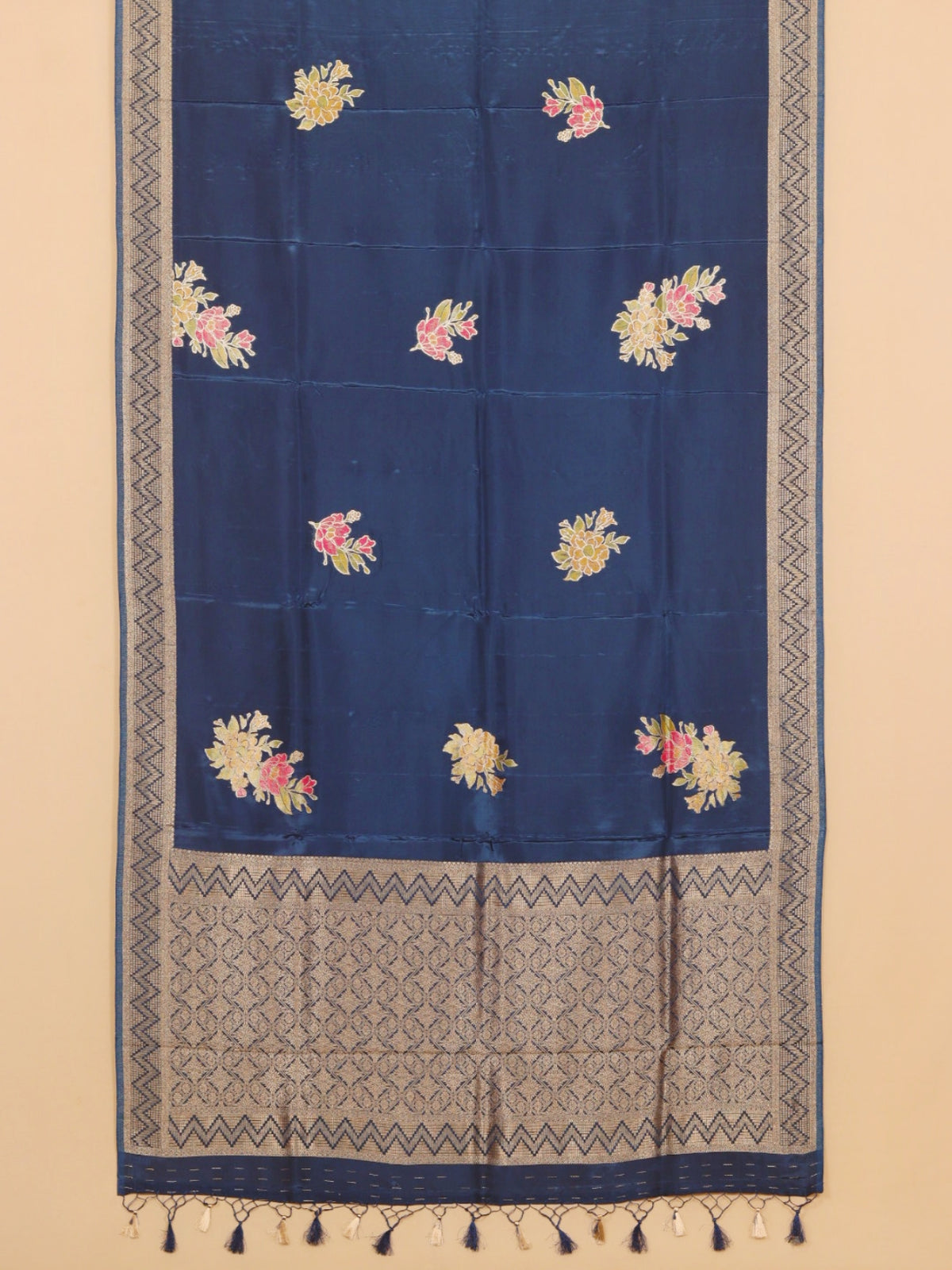 Navy blue viscose crepe saree