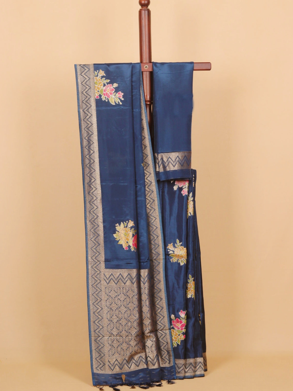 Navy blue viscose crepe saree