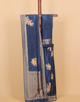 Navy blue viscose crepe saree