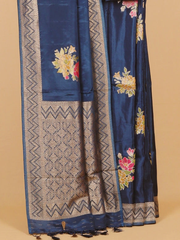 Navy blue viscose crepe saree
