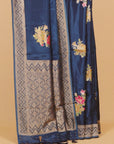 Navy blue viscose crepe saree