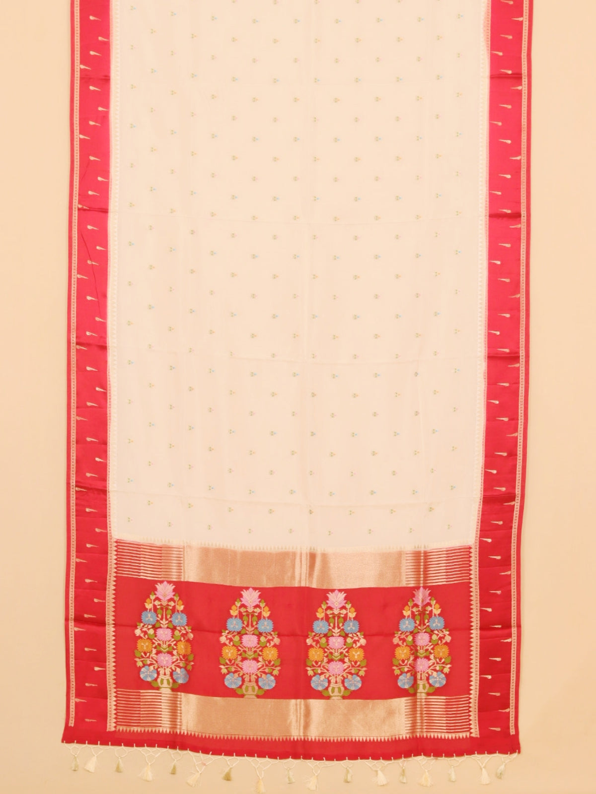 Ivory cream by maroon viscose crepe saree