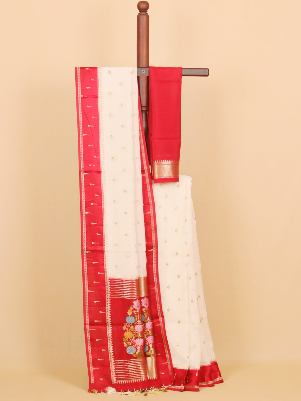 Ivory cream by maroon viscose crepe saree